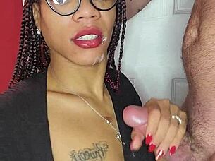 Ebony couple in intimate sucking scene