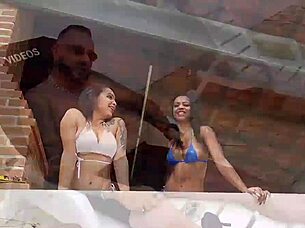 Enjoying time with two beauties by the pool - diana smith - dnox brazil