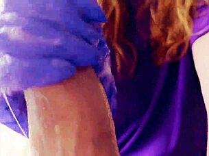 Redhead's gloved masturbation: lots of cum?
