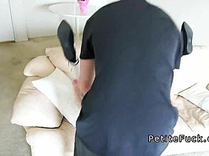 Petite teen takes huge dick in her tight cunt pov