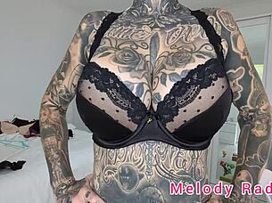 Melody radford tries on goth lingerie.
