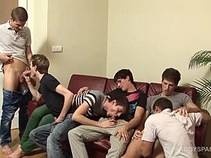 Twink group fun in bareback session.