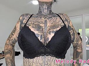 Melody radford tries on goth lingerie.