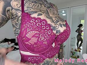 Melody radford tries on goth lingerie.