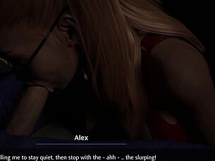 Aby giving blowjob to Alex in the movie theater, then sex at home.