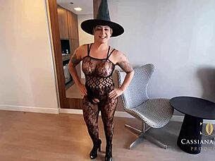 After hot session, latina milf covered in cum