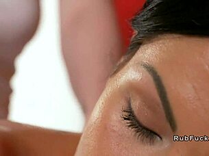 Tattooed Brunette Fingers Oiled Masseuse Sensually