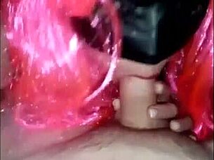 Beauty with pink hair swallows deepthroat cum facial
