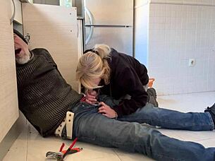Hot wife sucks plumber deep in kitchen with cum finish