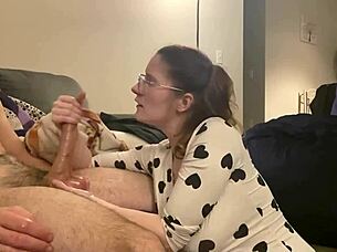 Huge cock sprays my huge tits in bodysuit