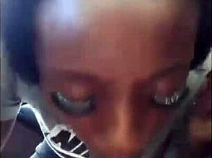 Ebony Chick Sucks White Dick Sloppily!