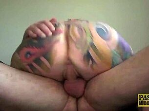 Reality scene with fully tattooed submissive getting mouth slammed