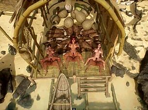 Beach Shack Hosts Futanari Group Sex With Synthwave Beats.