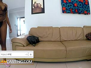 In african casting, hot black babe in bikini auditions with interracial sex