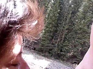 petite latina sucks huge cock and swallows cum by riverfront