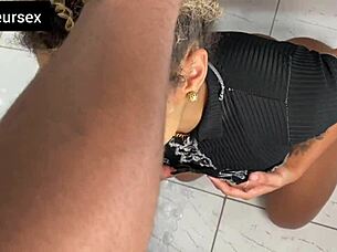 Naughty girl hides interracial fuck in bathroom