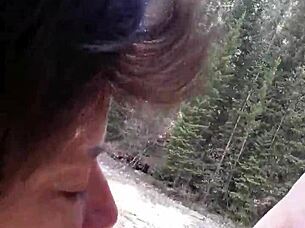 petite latina sucks huge cock and swallows cum by riverfront