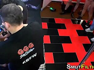 How does euro fetish whore handle group blowbang?