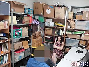 The attractive brunette larcener sucks the pornstar's cock and gets stuffed in doggystyle roleplay