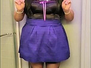 Black transsexual brunette CROSSDRESSES in amateur scene