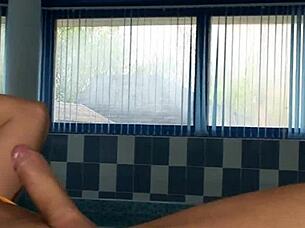 Teen Doris fucked hard at the pool in her bikini, cum sprayed all over her feet!