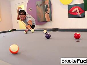 Brooke plays billiards, teasing with her sexy moves