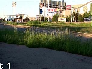 Watch this pretty blonde get banged in a risky street orgy