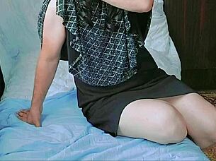 Twerking sissy crossdresser with big white ass and long legs gets spanking