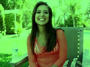 Babe in fishnets does dirty talk during outdoor casting interview.