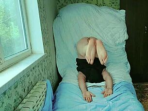 Twerking sissy crossdresser with big white ass and long legs gets spanking