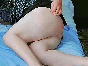 Twerking sissy crossdresser with big white ass and long legs gets spanking