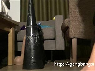 This sexy blonde is wrecking her butt with a huge toy in my free room on camgangster.com, siswet19 style.