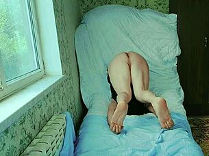 Twerking sissy crossdresser with big white ass and long legs gets spanking