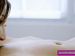 Busty asian lesbian seduced during massage by customer