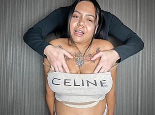 lactating asian milf jerks big cock in interracial doggy cumshot