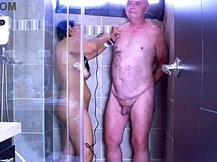 Honey surprises with big cock in shower.