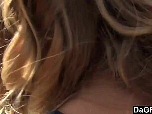 blonde teen gives handjob in car while driving