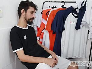 Guy sucks partner in locker room