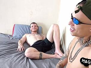 straight guy in cell sucks skinny guy's big cock