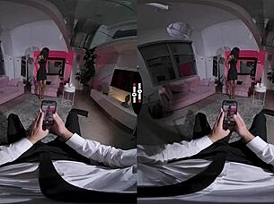 Dark room VR for shaved pussy play