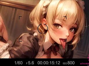 Süße blonde Zofe belohnt mit Boss-Saft - POV AI-Porn