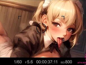 Cute blond maid gets rewarded with boss cum - POV AI porn