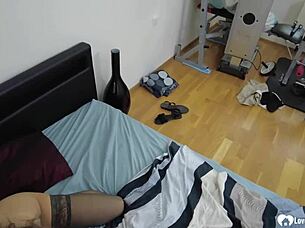 brunette amateur babe performs oral on camera