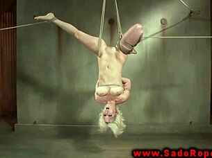 Bound BDSM Whore Gagged and Dildo Fucked by Master