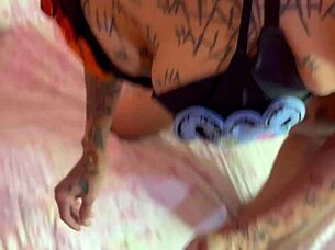 Tattooed brunette gives bareback blowjob to young teen in pool