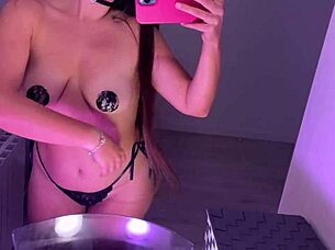 spanish brunette tries nipple pasties