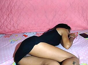 Latina cougar enjoys double penetration creampie with huge cock to orgasm