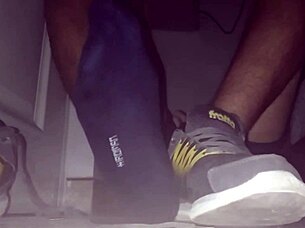 blue sweaty socks and barefeet in gay intimate moment