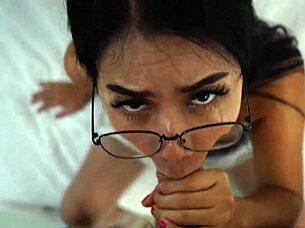 asian girlfriend, your glasses are about to get covered in cum from this rough blowjob.