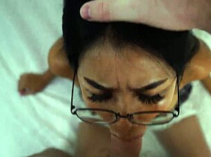 asian girlfriend, your glasses are about to get covered in cum from this rough blowjob.